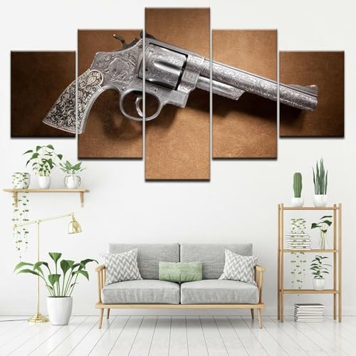 Déco murale salon pistolet grand tableau 5 pièces pour loft