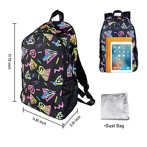 M Yescustom Vintage 80S 90S Hiphop Geometric Pattern School Backpack, Leopard Cow Print Triangle School Bag For Students Boys Girls, Water Resistant Laptop Backpacks Back To School Off To College #TOP1