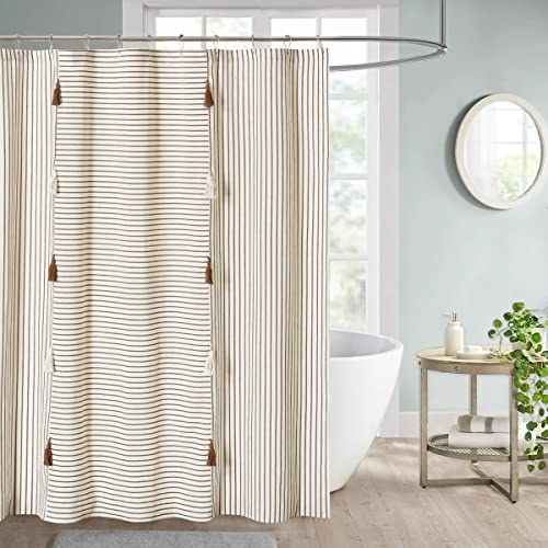 Dosly Idées Taupe And Beige Stripe Patchwork Cotton Tassel Shower Curtain For Bathroom,Farmhouse,Country Rustic And Cute Style,72 X 72 In #TOP10