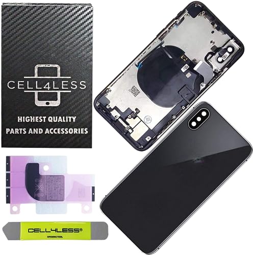 Cell4Less Back Housing Assembly Metal Frame w/Back Glass - Sim Card Tray and Camera Frame and Lens for iPhone X NO Logo (Space Gray)