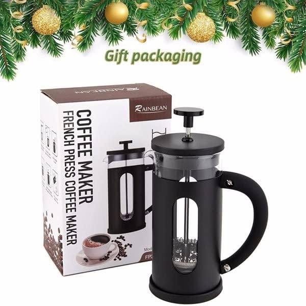 French Press Coffee Tea Maker large 1000ml/34oz with 4 Level Filtration System Borosilicate Glass Durable Stainless Steel Thickened Heat Resistant Black