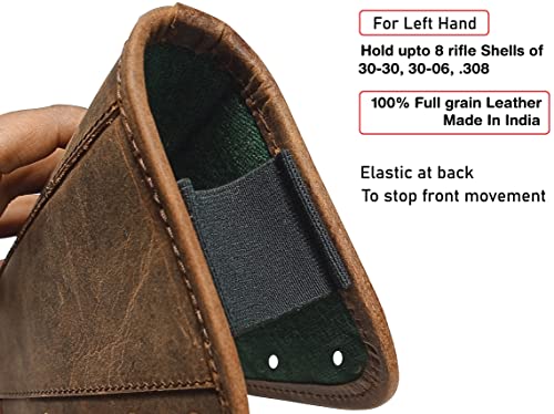 Leather Gun Buttstock Cover Cheek Rest Pad With Rifle Shell Holder Ammo Cartridge 30-06,30-30 .308 (Left Hand - Rustic Brown) #TOP6