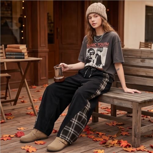 Barrel Pants Corduroy Plaid Side Panel Casual Loose Vintage Trousers - image 5