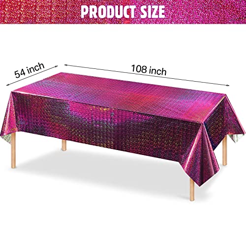 Iridescence Plastic Tablecloths Laser Table Covers Holographic Foil For Girl Party Wedding Disco Dance Birthday Holiday Mermaid Party Decorations 54 X 108 Inch (Pink Purple, 3 Pack) #TOP1