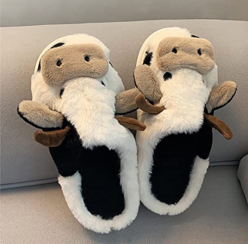 Cute Cow Slippers for Women Cartoon Cotton Cozy Fuzzy Plush Animal Winter Warm Indoor Outdoor Slippers4