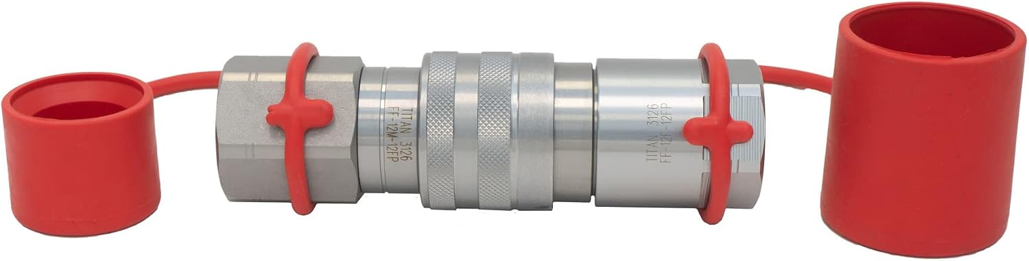 Titan Fittings - 1/2" Skid Steer Hydraulic Couplers - Flat Face Quick Connect Couplers for Bobcat - Couplings Set with Dust Caps