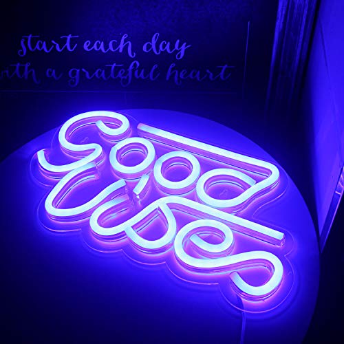 LUCUNSTAR Good Vibes Neon Sign Blue Led Neon Wall Signs Neon Sign Lights with Usb Decor For Bedroom Kidroom Bar Apartment Shop Christmas Valentine's Day Birthday Party Gift (Blue)