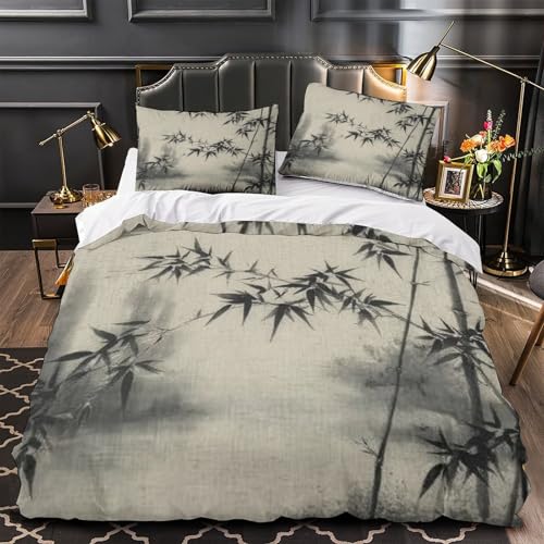 Housse de Couette Bambou 3D Super King 260x220cm et Ses 2 Taies d'Oreiller en Microfibres