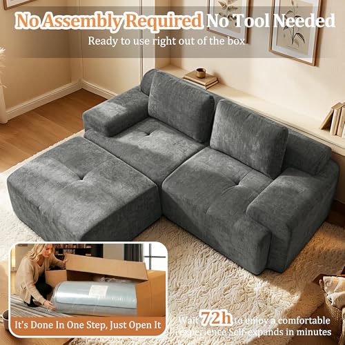 Image of 85 inch L Shaped Oversized Cloud Couch, Comfort Boneless Sectional Couches for Living Room, Modular Sofa High Back & Extra Deep Seat, No Assembly, Soft Chenille (Dark Grey, 85 inch- L Shaped(2+1))