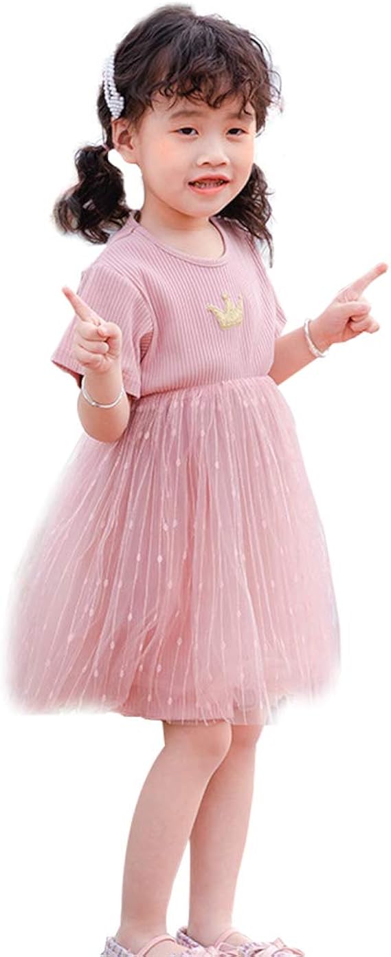 Amazon Co Jp Mornyray ワンピース 女の子 ベビー服 ドレス 子供服 キッズ 短袖 夏 チュチュドレス チュールスカート ニット 星柄 ふわふわ 可愛い 誕生日 通園 発表会 ピンク 1cm ファッション