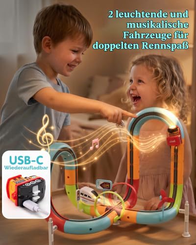 hahaland 3D Eisenbahn Kinder Elektrisch, 64-TLG 2 Züge,Spielzeug ab 3 Jahre – Ansicht 4