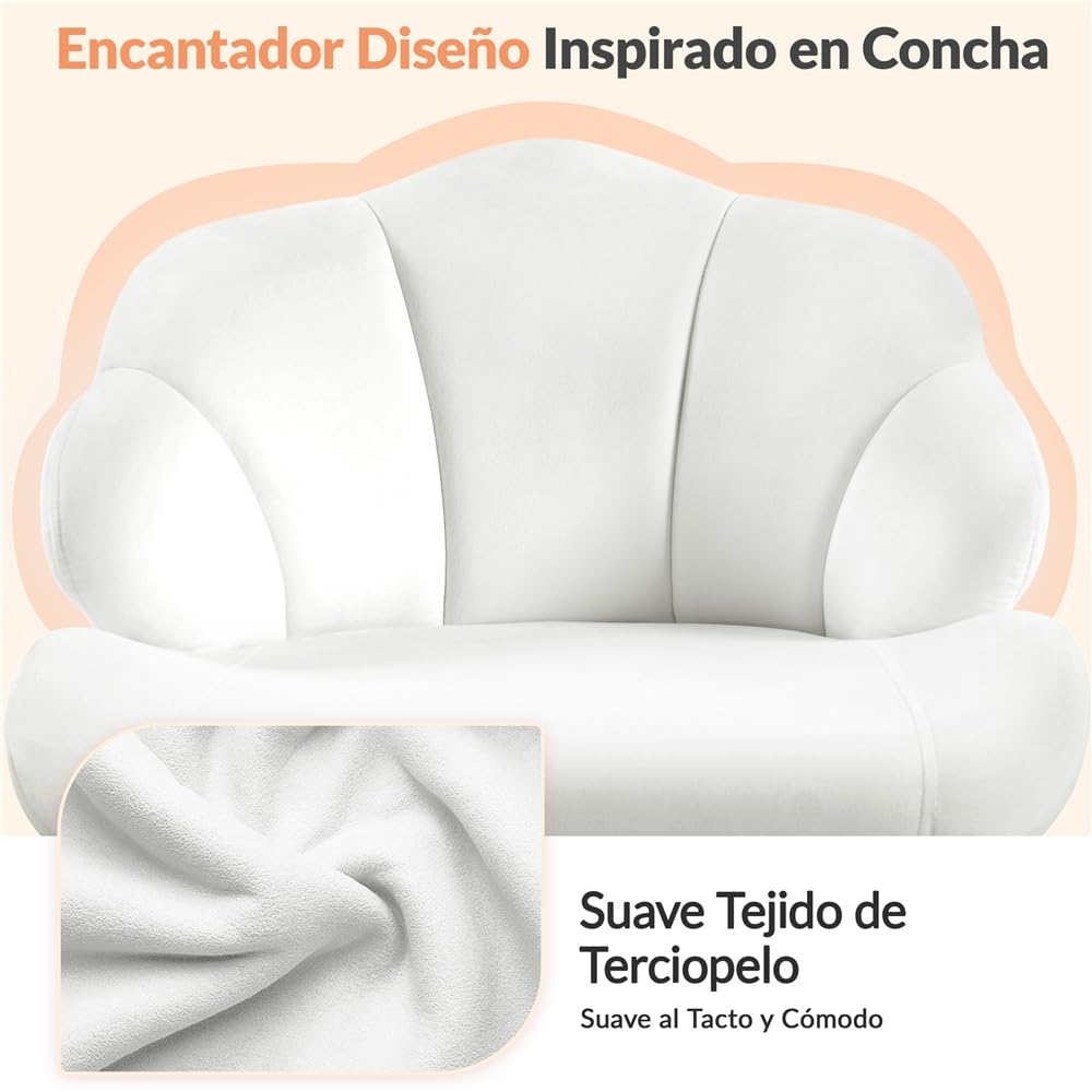 Yaheetech Silla de Oficina Despacho Terciopelo sin Reposabrazo Blanco | Silla de Oficina con Ruedas, Altura Ajustable, Capacidad Max de 136 KG, Silla Tapizada de Terciopelo, Diseño de Flores
