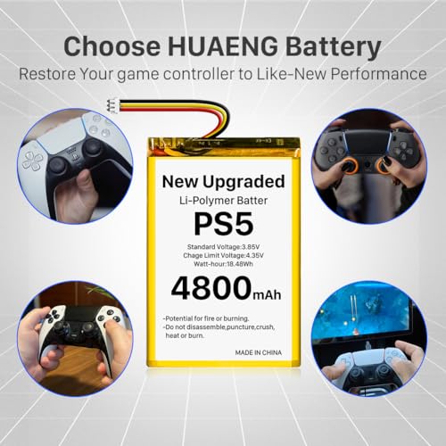 Opakowanie 2 sztuk baterii do kontrolera PS5, [Ulepszona] 4800 mAh LIP1708 litowo-jonowa bateria zamienna do kontrolera Sony Playstation 5 Dualsense CFI-ZCT1W, zastępuje pakiet baterii PS5 LIP1708 z