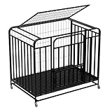 38 Inch Heavy Duty Dog Crate for Pitbull & Bulldog, Indestructible Wide Dog Kennel with Wheels, Strong Steel Pet Cage, Escape Proof Double Door, Removable Tray, Anxiety Dog House