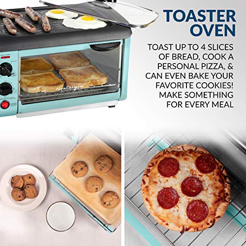 Nostalgia 3-In-1 Breakfast Station - Includes Coffee Maker, Non-Stick Griddle, And 4-Slice Toaster Oven - Versatile Breakfast Maker With Timer - Aqua #TOP4