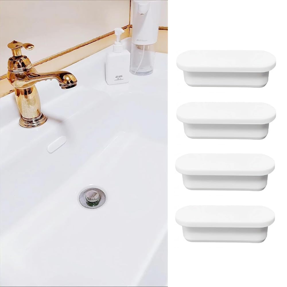 4 Tappi Per Troppopieno Lavello - In Gel Di Silice, Bianchi, Riutilizzabili Per Bagno E Cucina - Foto 10