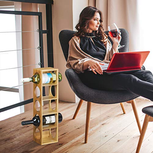 Foto von Relaxdays Weinregal aus Bambus HxBxT: ca. 53 x 14 x 12 cm mit 5 Fächern Holzregal für Wein Flaschenregal modern Regal für Getränke Weinhalter zur waagerechten Lagerung stapelbar, natur