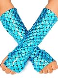 GEMILY Mermaid Fish Scale Gloves Fingerless Metallic Arm Sleeves for Women((Blue)