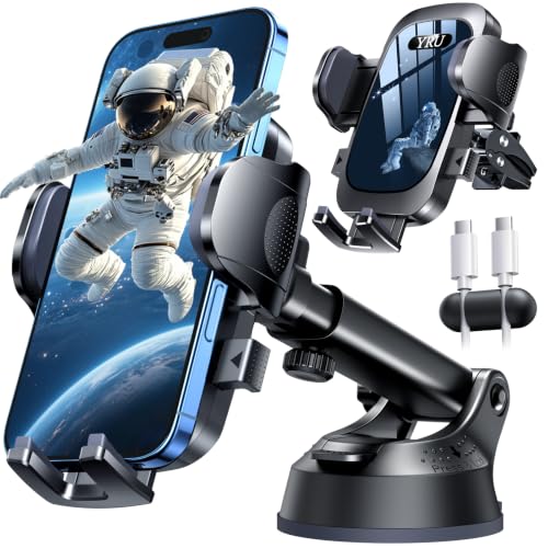 Image of YRU [True Upgrade for Safety Car Phone Holder Mount [Patent & Military-Grade] Dashboard Cell Phone Holder for Car Vent Windshield Phone Stand for iPhone 17 16 15 14 Pro Max Truck Samsung, Black Blue