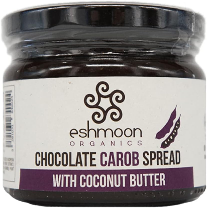 Eshmoon Organic Carob Chocolate Spread, 330gr, Paleo Friendly, Molasses, Gluten Free, Sugar Free, Vegan, Made With Carob Molasses, 100% Natural Extra Virgin Coconut Butter & Cocoa Powder.