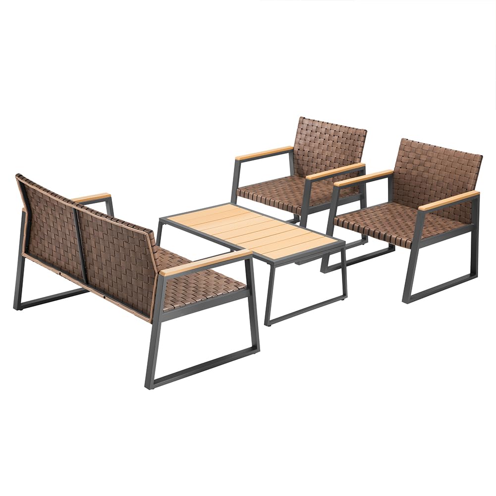 BAKAJI Set Salotto da Giardino in Polyrattan Effetto Simil Pelle con Tavolo, Due Poltrone e Divanetto, Salottino per Esterni, Divano, Sedie e Tavolino Resistente ai Raggi UV Terrazzo (Senza Cuscini)