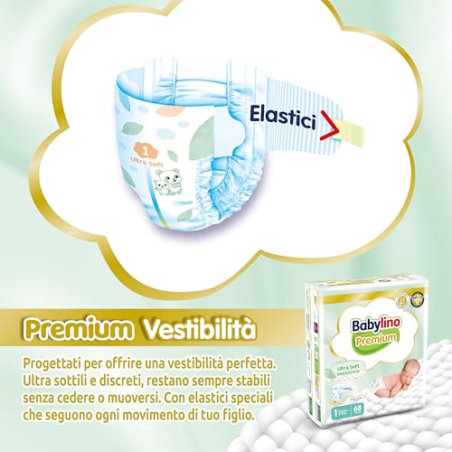 Babylino Premium, Pannolini Neonato Taglia 1 Con Filtrante Ultra Soft, Newborn (2-5Kg), 68 Unità - 3