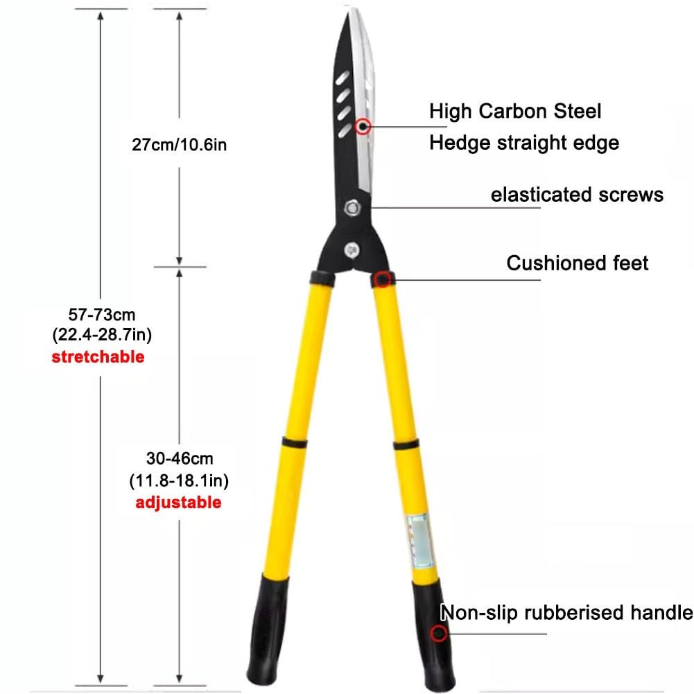 Einziehbare Heckenschere mit geraden Klingen, Astschere 57-73 cm, manuelle Heckenschere mit geraden Stahlklingen und leichten Griffen zum Schneiden von Rabatten, Ziersträuchern(Yellow)