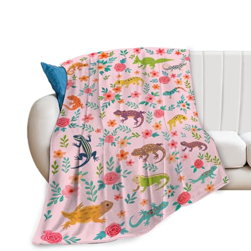 Colorful Lizard Blanket Gifts for Girls Boys Funny Animal Lizard Reptile Fleece Blankets Soft Warm Fuzzy Cute Throw Cozy Flannel Plush Stuff Flowers Throws for Kids Men Women Bed Couch Deco 50"x40"