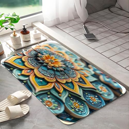 Tapis de bain en mousse à mémoire de forme 3D Fleur lavable taille L - 3