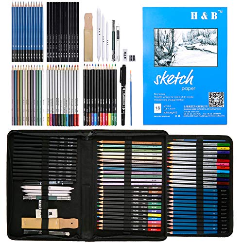H&B 72 Piece Colored pencils Set, Drawing Pencils and Sketching Kit, Art Pencils Set with Pencil Case and Assorted Pencils, Ideal for Artist and Adults, Art Set