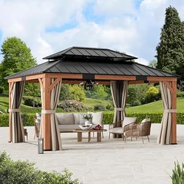wood gazebo with mosquito netting
