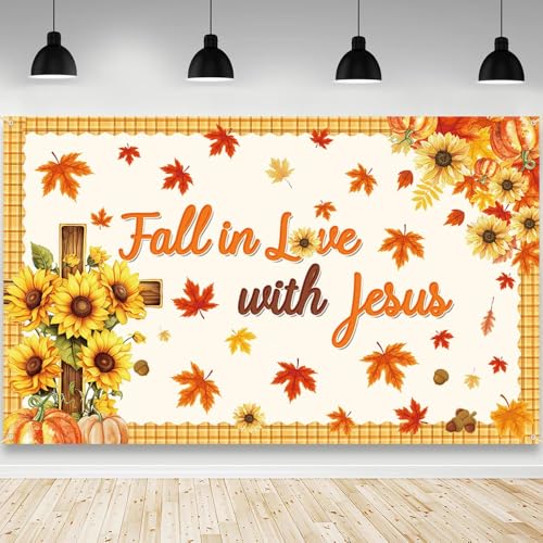 Toile de fond chrétienne automne avec croix et citrouilles pour fête de paroisse