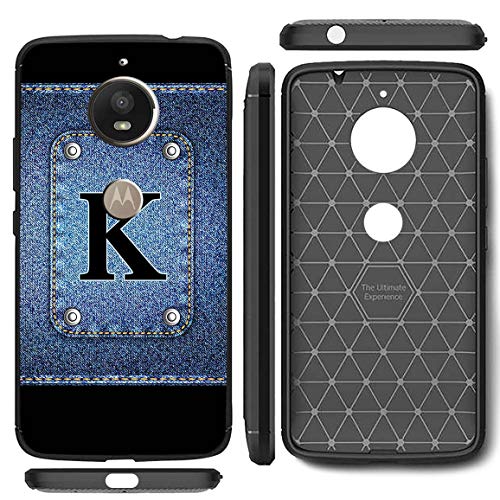 Image of Amazon Brand - Solimo Designer Button Jeans Alphabet-K Printed Soft & Flexible Hybrid Back Case Mobile Cover for Motorola Moto E4 Plus