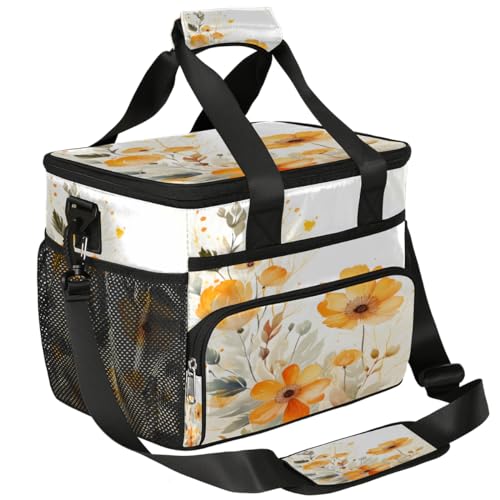 Flowers Insulated Picnic Backpack Lunch Box for Women Men Picnic Basket Tote Lunch Bag Picnic Bag Portable Lunch Bags for Picnic, Beach, Work, Trip,Office, Camp Yellow Floral