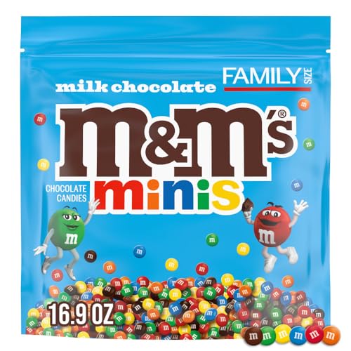M&M'S MINIS Milk Chocolate Candy Assortment, Family Size, 16.9 oz Resealable Bulk Chocolate Candy Bag