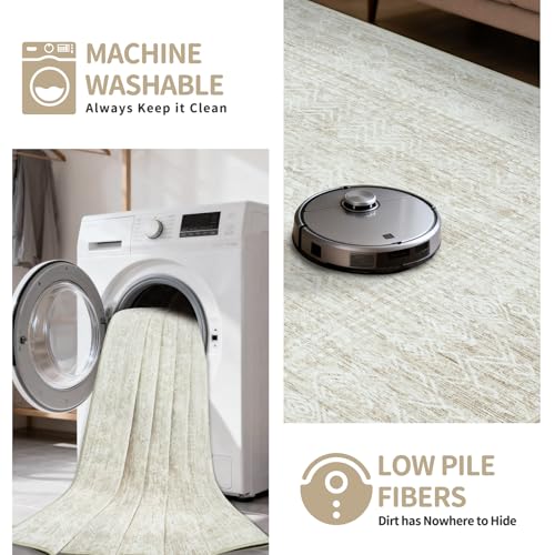 Tapete decorativo beige 8x10 pies lavable no resbaladizo miniatura 5
