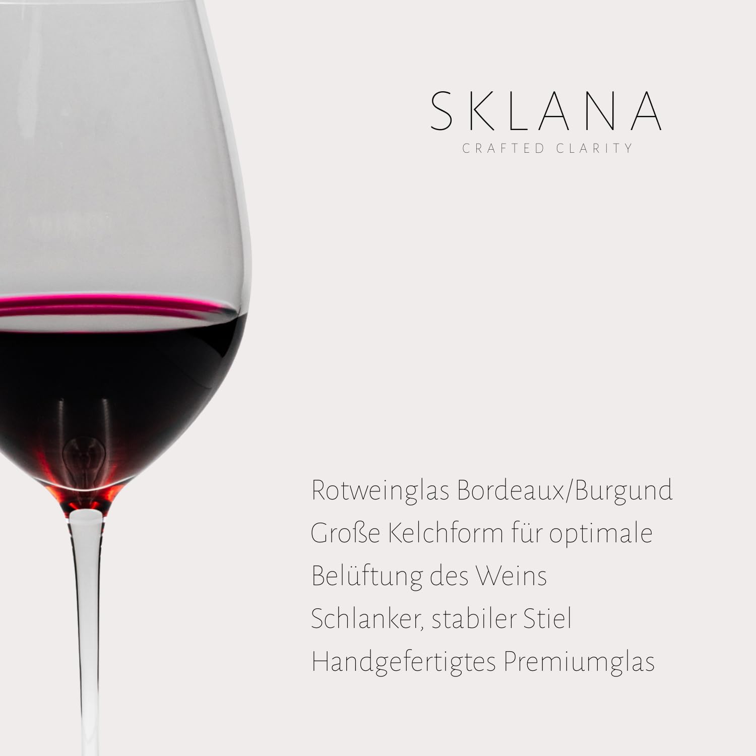 Rotweingläser Bordeaux/Burgund 650 ml – Set mit 6 Stück – aus handgefertigtem Premium-Kristallglas mit großer Kelchform für Rotweine