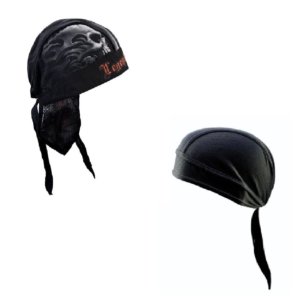 Generic Lot or Set of 2 Orange Grey Legendary Heritage Pinstripe Flame Skull and Solid Black Moisture Wicking
