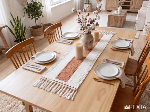 Image of FEXIA Boho Table Runner for Home Decor 12x36 Coral Farmhouse Decorations