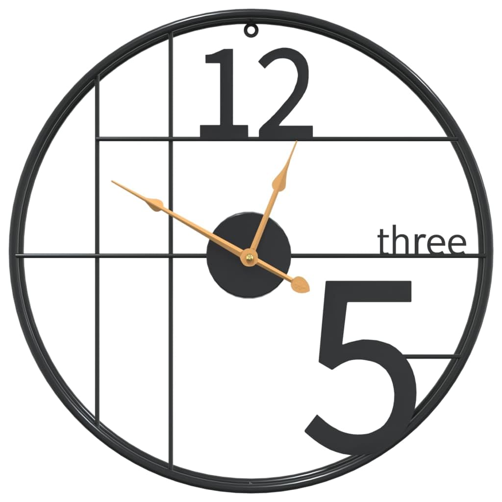 vidaXL Wall Clock, Battery-Operated Modern Quartz Round Wall Clock for Bathroom Living Room Hallway, Quiet Sweep Decor Clocks, Black Iron