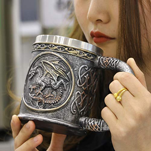 Dragon Skull Mug Goblet Spoon Set Of 3 Stainless Steel - Steampunk Beer Stein Tankard Decor Gift Or Coffee Mug & Wine Chalice Christmas, Anniversaries, Mother’s & Father’s Days #TOP4