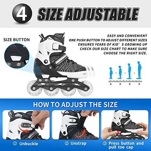 Image of Nattork Black Adjustable Inline Skates for Kids with Full Light up Wheels,Fun Illuminating Roller Skates for Boys and Girls,Youth and Beginners