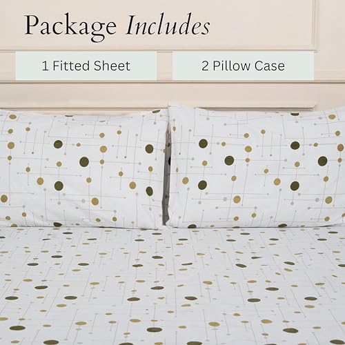 Image of Amazon Brand - Umi Cotton Elastic Fitted Bedsheet, King Size 78x72 Inches, Elastic Fit Bed Sheet, 10 Inch Deep Pocket, Soft Breathable Bedding, Durable Easy Care, with Pillow Cover-Dot Matrix