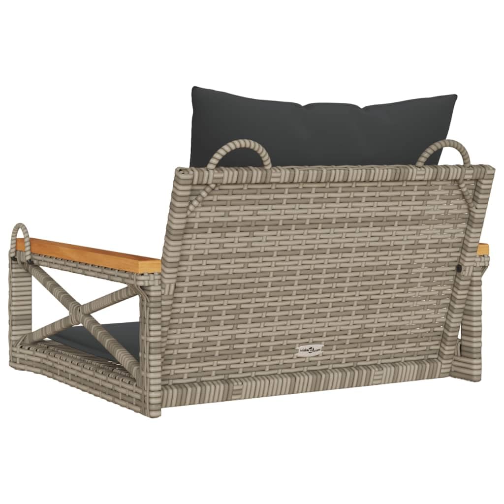 Fauteuil suspendu avec coussin - Pour terrasse, jardin, balcon - Gris - 63 x 62 x 40 cm - En rotin synthétique