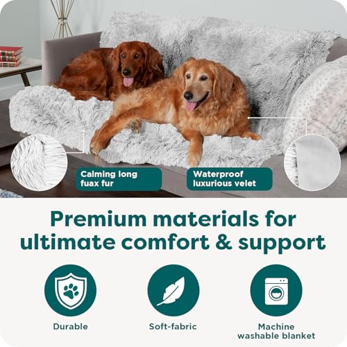 Image of Furhaven Waterproof Throw Blanket for Dogs & Indoor Cats, Reversible Protective Pet Blanket, Extra Large, Long Faux Fur & Velvet, Mist Gray