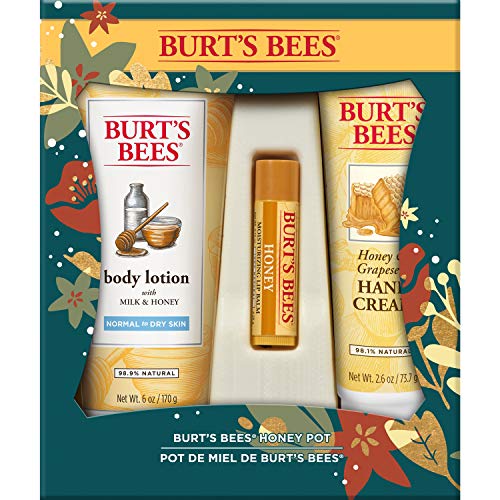 Burt’s Bees Honey Pot Gift Set, 3 Honey Skin Care Products – Milk & Honey Body Lotion, Honey & Grapeseed Hand Cream and Honey Lip Balm
