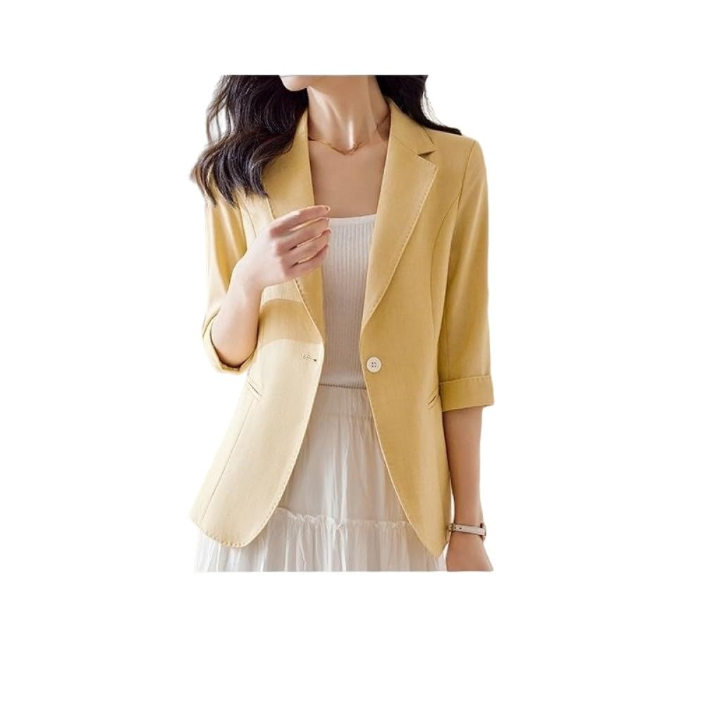 Blazer Damen Sommer,Hellgrüner Blazer Für Damen, Lässiger Cardigan Mit Offener Vorderseite, 3/4-Arm, Gerollte Ärmel, Frühling, Sommer, Dünne Arbeitsjacken, Büro, Business, Tunika-Oberteil, Ta