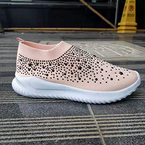 Fainosmny Women\'s Ladies Ankle Flat Loafers Crystal Fashion Bling Sneakers Casual Shoes Plus Size Slip On Sports Work Shoes Pink