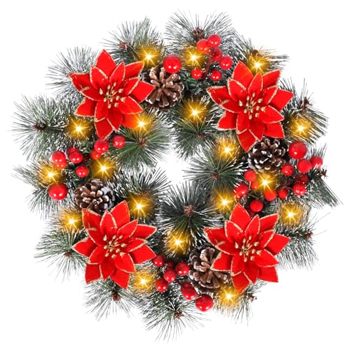 PQETBV Christmas Garland with Led Lights Christmas Decorative Wreath Garland 30cm Seasonal Ornament Christmas Door Wreath Decoration for Front Door Wall Garden Balcony Bedroom