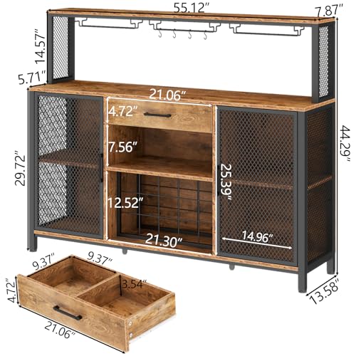 Wine-Bar-Cabinet-with-Drawer-and-LED-Lights-55-Inches-Industry-Coffee-Bar-Cabinet-with-Wine-Rack-and-Glass-Goblet-Holder-Kitchen-Sideboard-Buffet-Cabinet-for-Liquor-and-Goblet Wine Bar Cabinet with Drawer and LED Lights 55 Inches Industry Coffee Bar Cabinet with Wine Rack and Glass Goblet Holder Kitchen Sideboard Buffet Cabinet for Liquor and Goblet